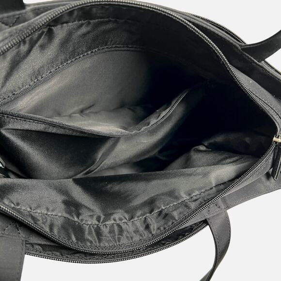 Vintage Guess Shoulder Bag Black Nylon Tote Double Handle Silver Tone Logo Y2K - Picture 3 of 11